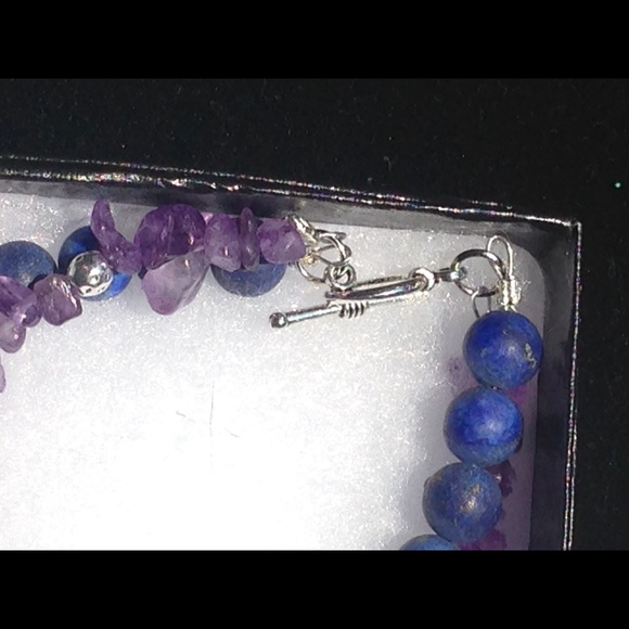 Lapis Lazuli Amethyst Sterling Buddha Bracelet - Picture 4 of 8